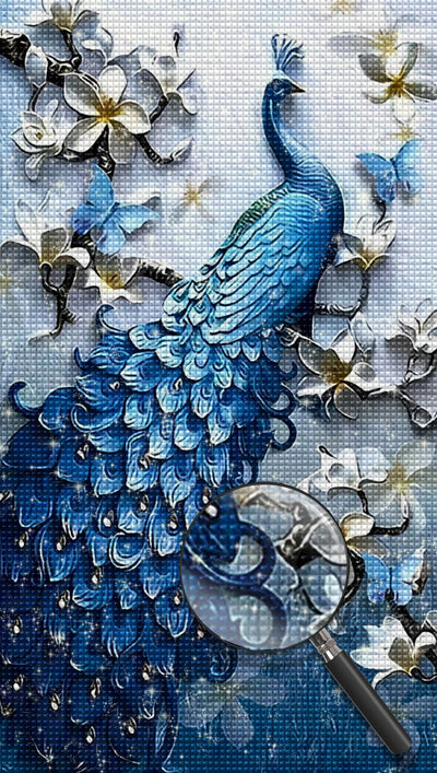 Blauer Pfau auf Magnolienbaum Diamond Painting