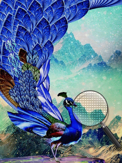 Blauer Pfau in den Bergen Diamond Painting