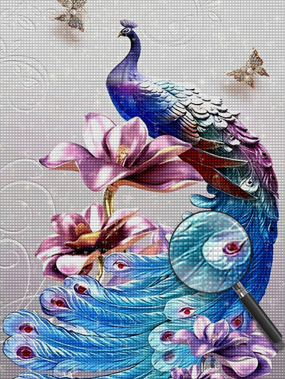 Blauer Pfau und Magnolien Diamond Painting