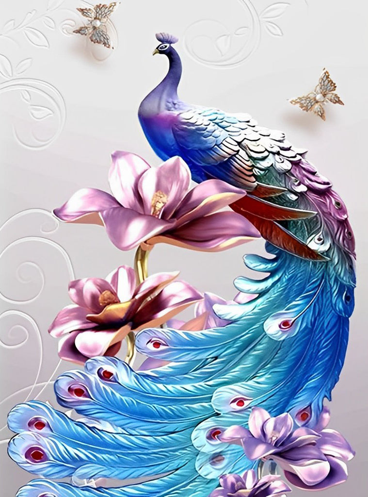 Blauer Pfau und Magnolien Diamond Painting