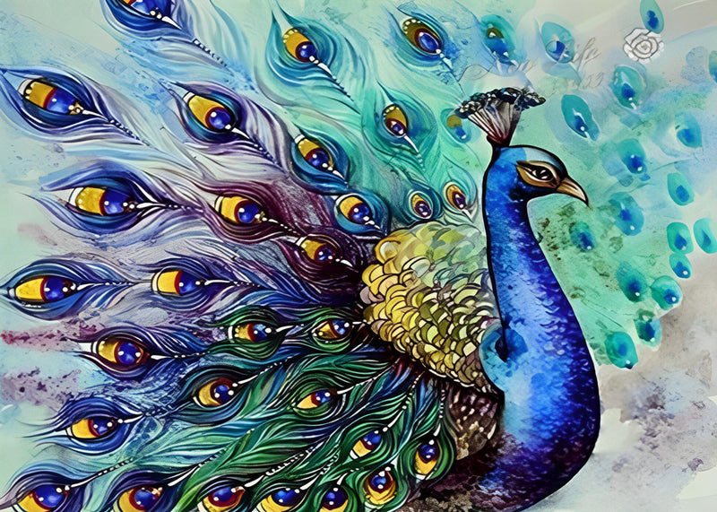 Blau-grüner Pfau Diamond Painting