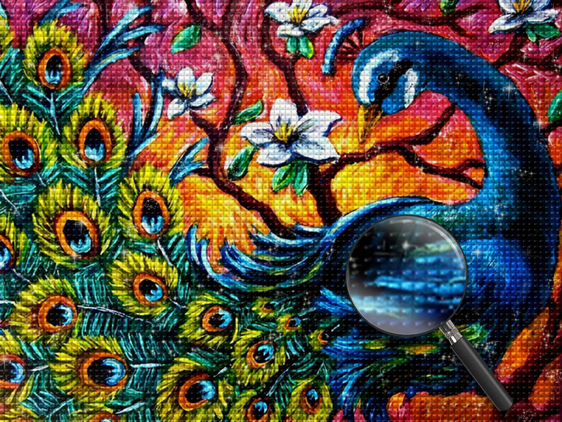 Blauer Pfau auf Magnolienbaum Diamond Painting