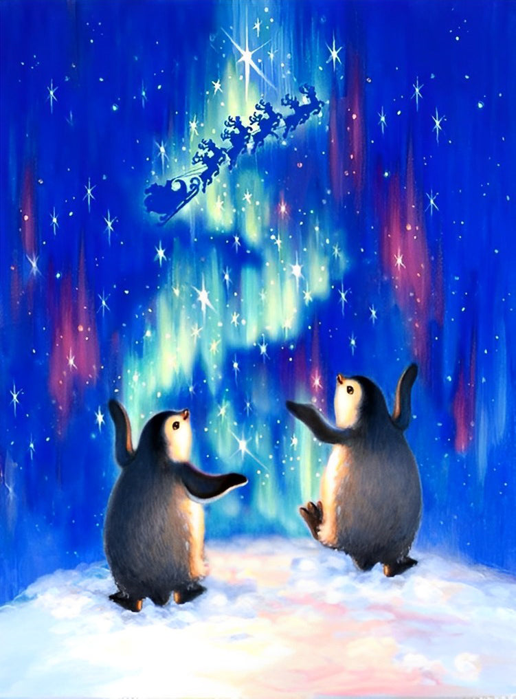Pinguine im Polarlicht Diamond Painting
