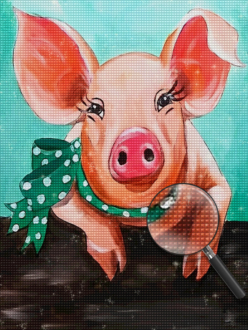 Schwein mit einem grünen Schal Diamond Painting