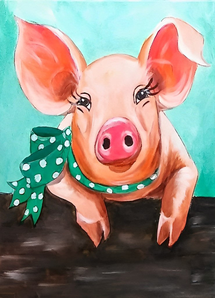 Schwein mit einem grünen Schal Diamond Painting