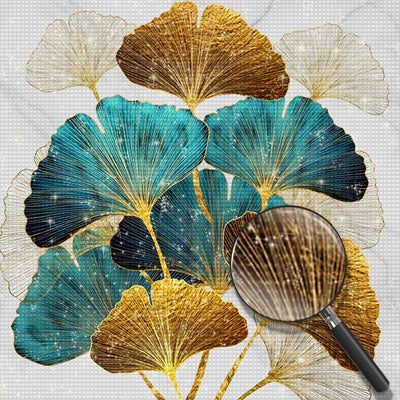 Goldene und blaue Ginkgoblätter Diamond Painting