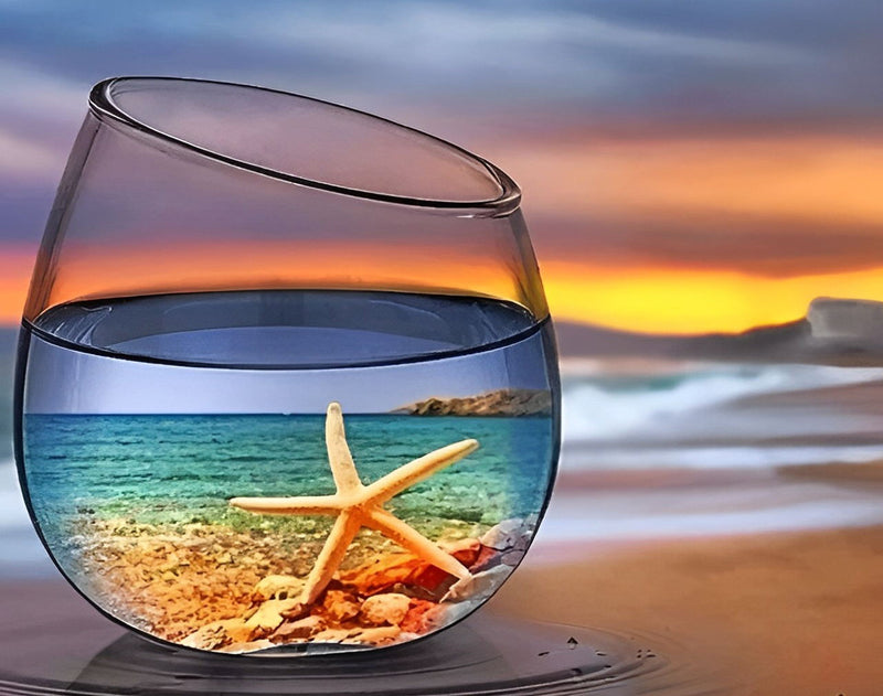 Seestern im Glas am Strand Diamond Painting