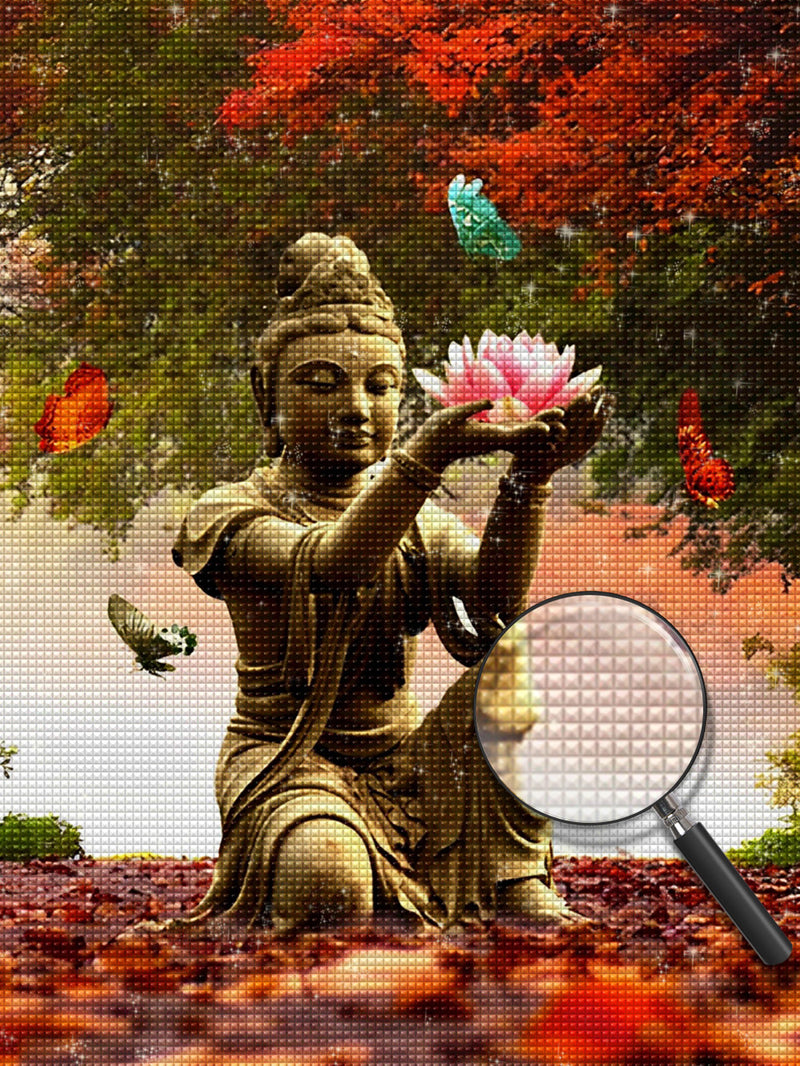 Buddha, Lotus und Schmetterlinge Diamond Painting