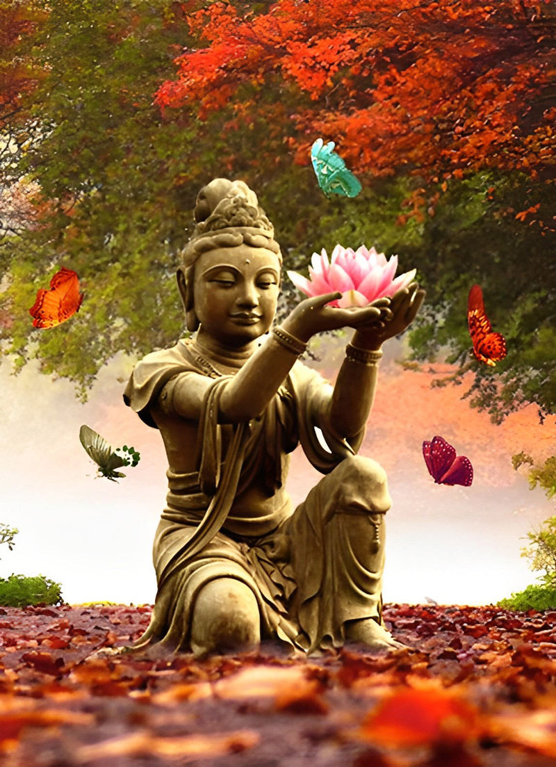 Buddha, Lotus und Schmetterlinge Diamond Painting