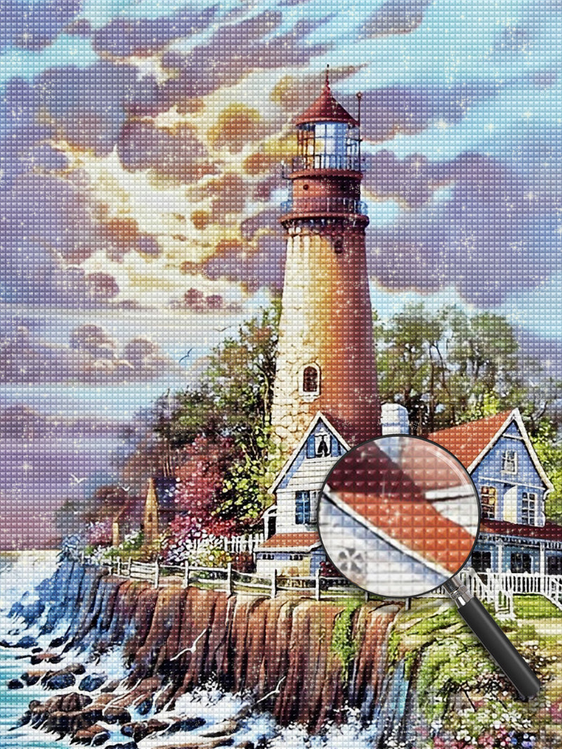 Leuchtturm und Haus am Meer Diamond Painting