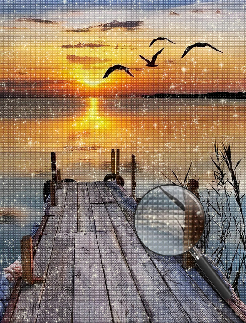 Holzbrücke Möwen Meer Diamond Painting