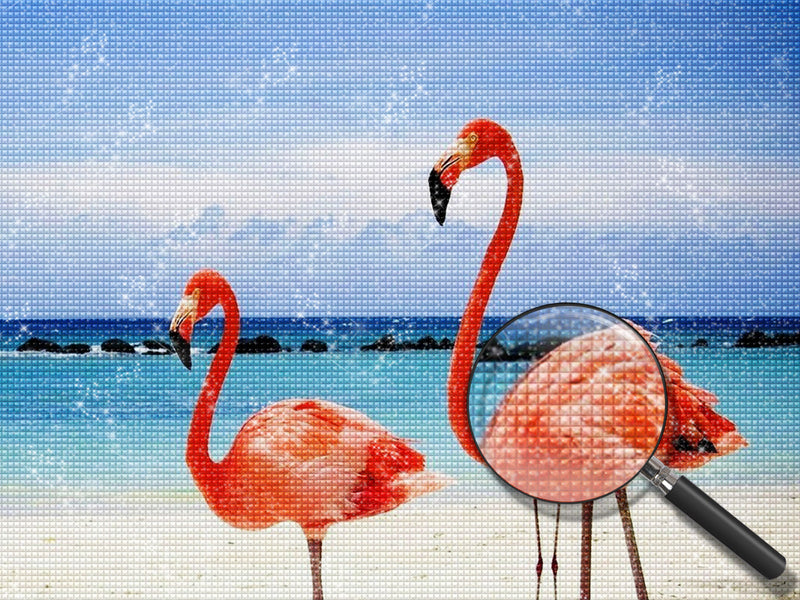 Rote Flamingos am Meer Diamond Painting