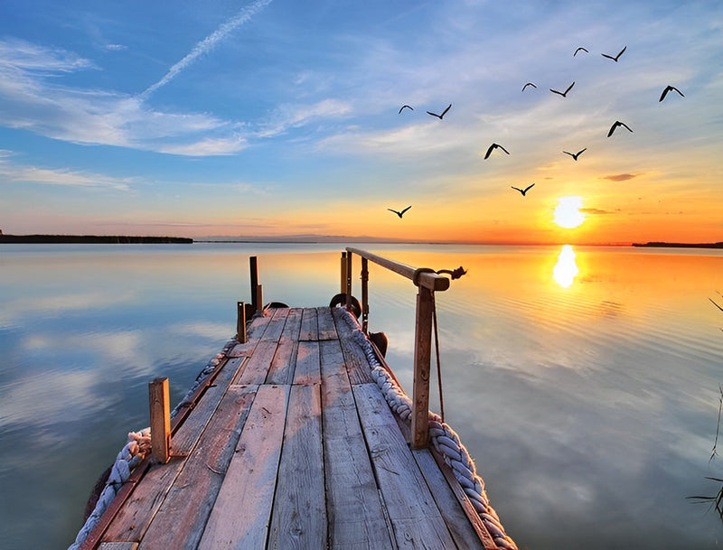 Vögel Pier Sonnenuntergang Diamond Painting