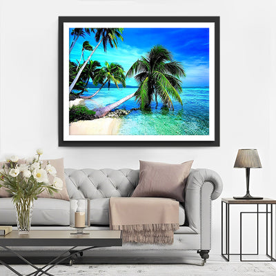 Blaues Meer und Kokospalmen Diamond Painting