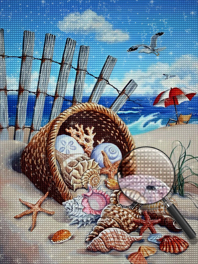 Seesterne und Muscheln am Strand Diamond Painting