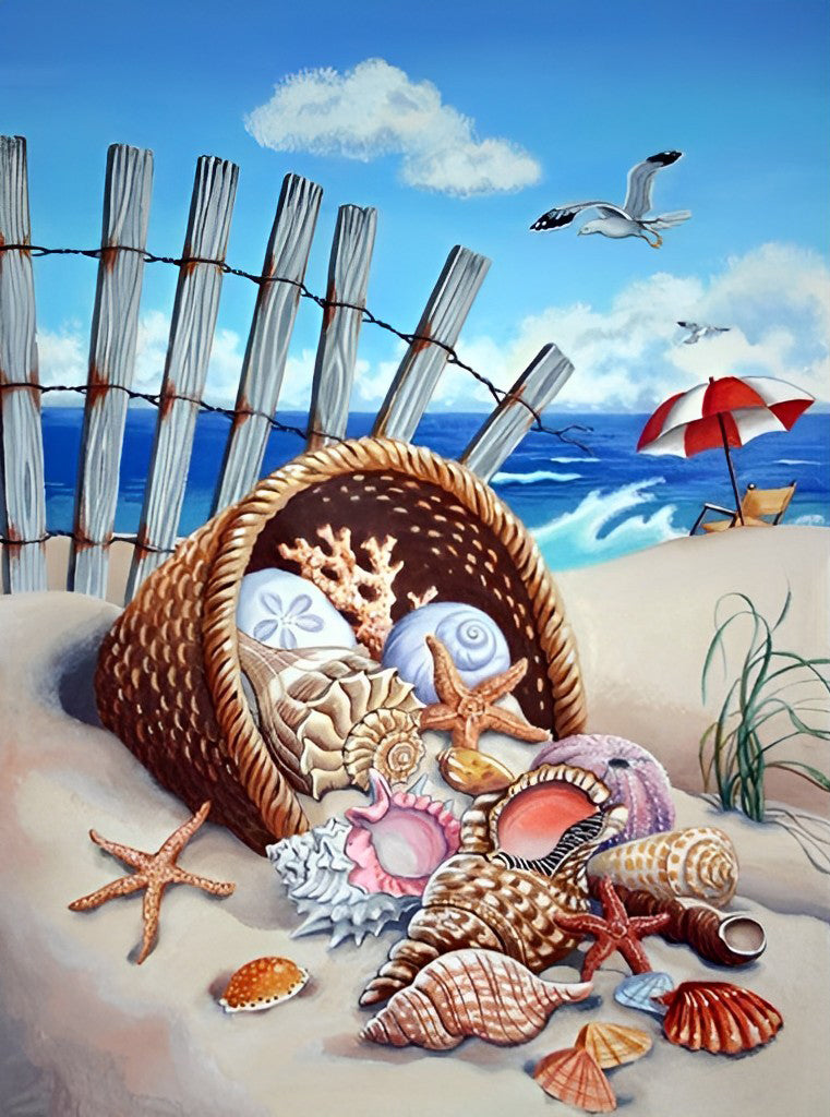 Seesterne und Muscheln am Strand Diamond Painting