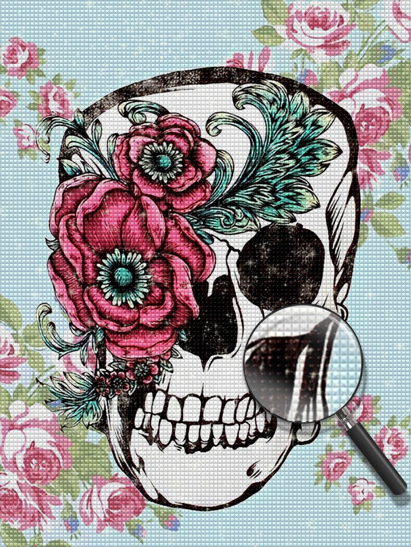 Totenkopf Mohnblumen Rosen Diamond Painting