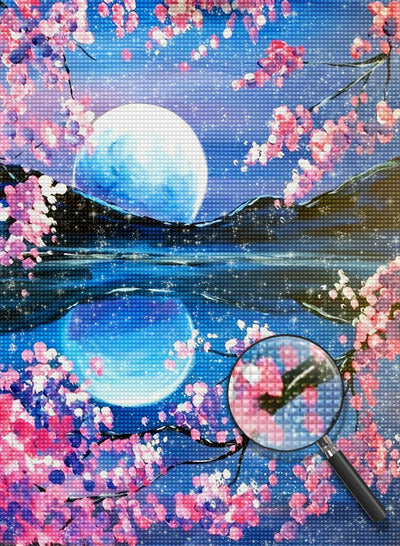 Kirschblüten und Vollmond Diamond Painting