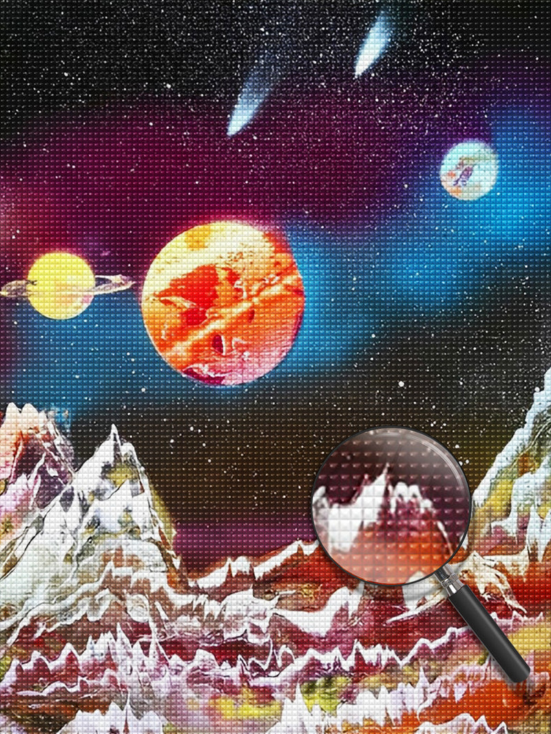 Planeten und hohe Berge Diamond Painting