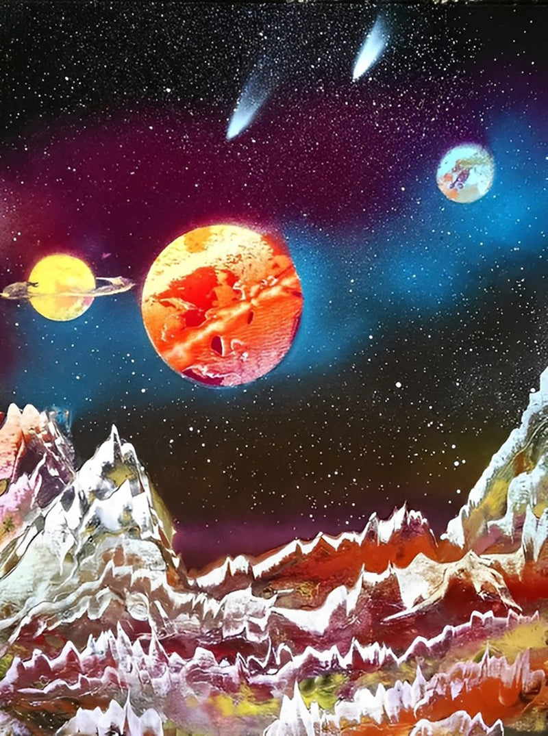 Planeten und hohe Berge Diamond Painting