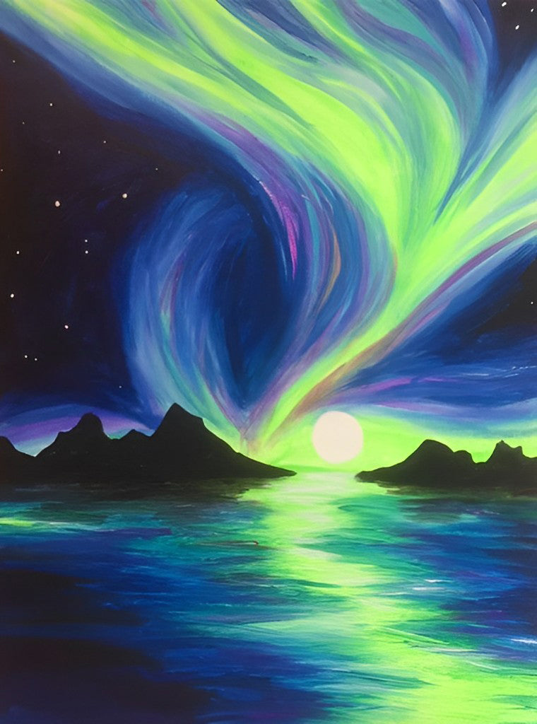 Grünes Polarlicht und Meer Diamond Painting