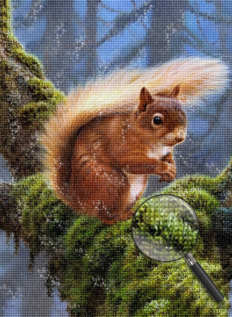 Eichhörnchen auf Baumstamm mit Moosen Diamond Painting