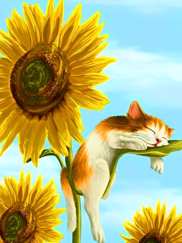 Sonnenblumen und Katze Diamond Painting