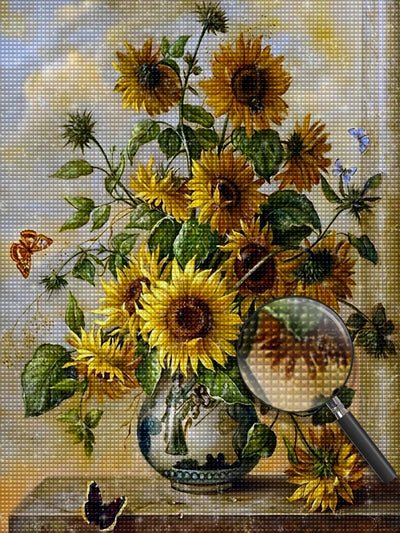 Sonnenblumen und Schmetterling auf dem Tisch Diamond Painting