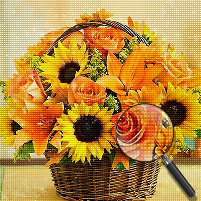 Ein Korb voller Sonnenblumen und Lilien Diamond Painting