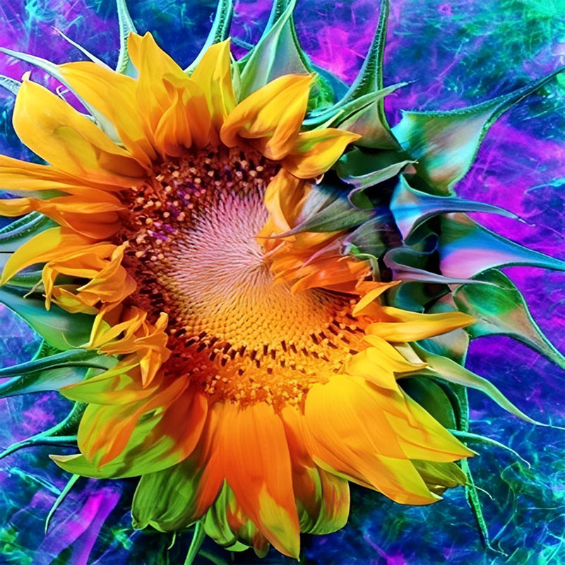 Sonnenblume in lila Fantasiewelt Diamond Painting