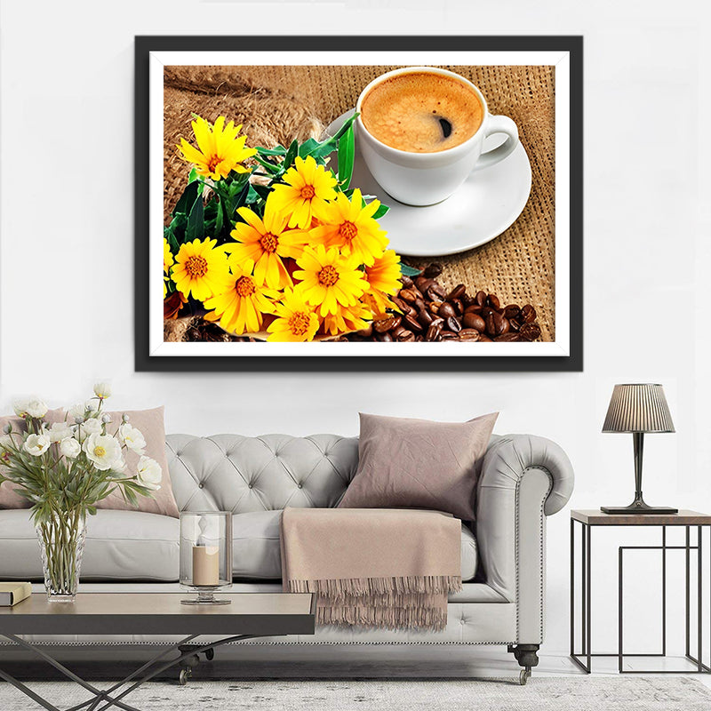 Sonnenblumen und Kaffee Diamond Painting