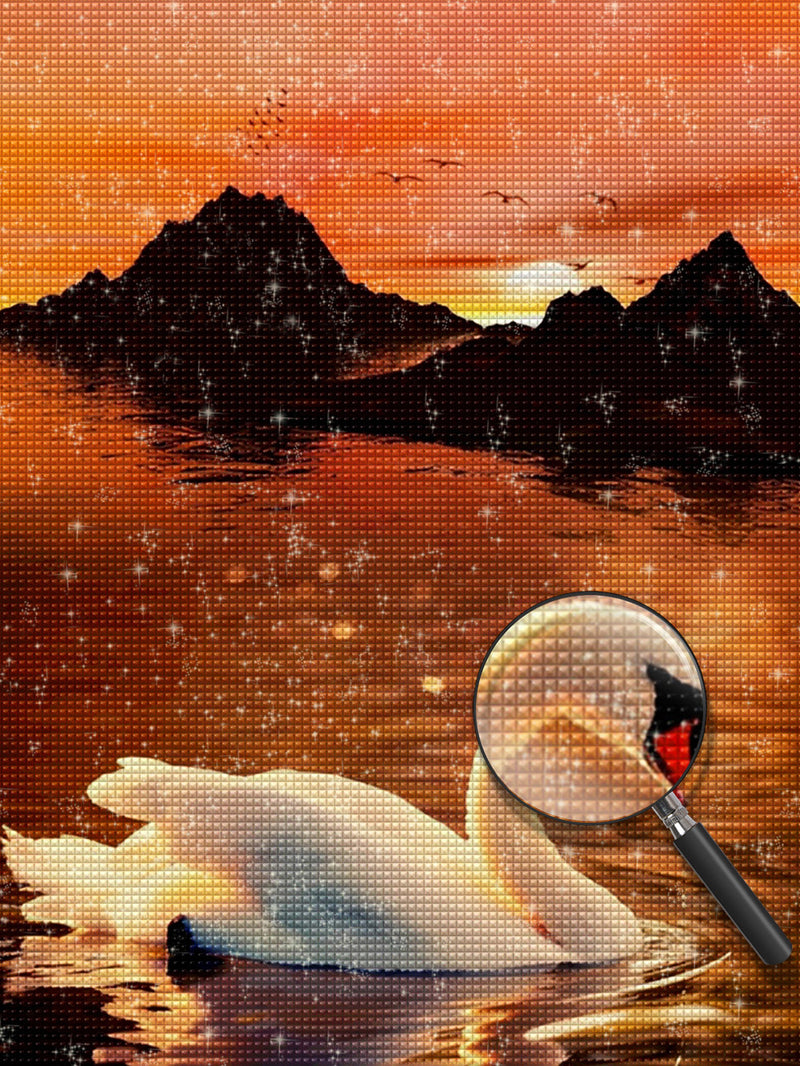 Schwan auf dem See bei Sonnenuntergang Diamond Painting