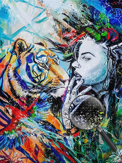 Tiger und schöne Frau Diamond Painting