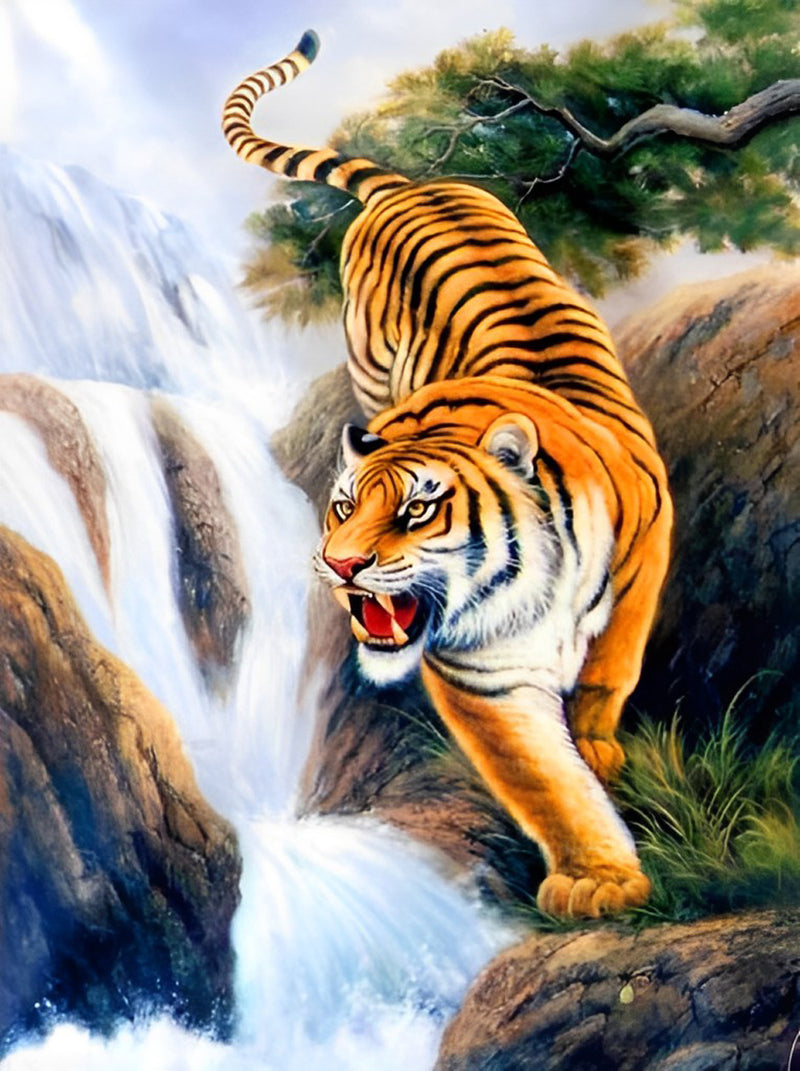 Tiger Wasserfall Diamond Painting