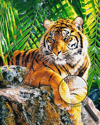 Tiger Felsen Blätter Diamond Painting