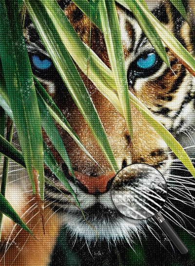 Tiger hinter Bambusblättern Diamond Painting