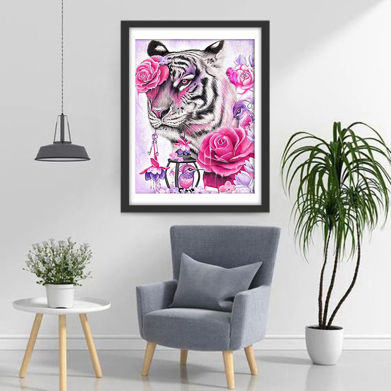 Tiger und Blumen Diamond Painting