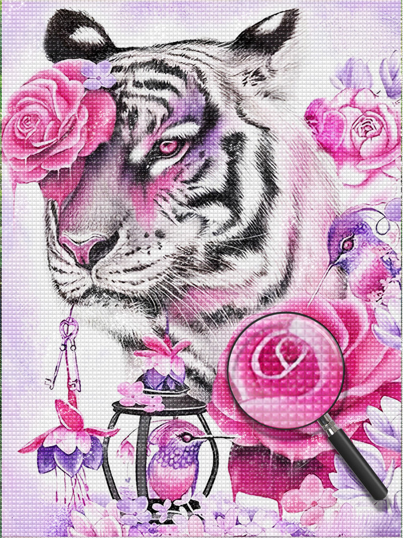 Tiger und Blumen Diamond Painting