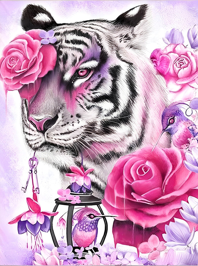 Tiger und Blumen Diamond Painting