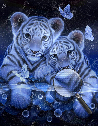 Tiger im Wasser und Schmetterlinge Diamond Painting