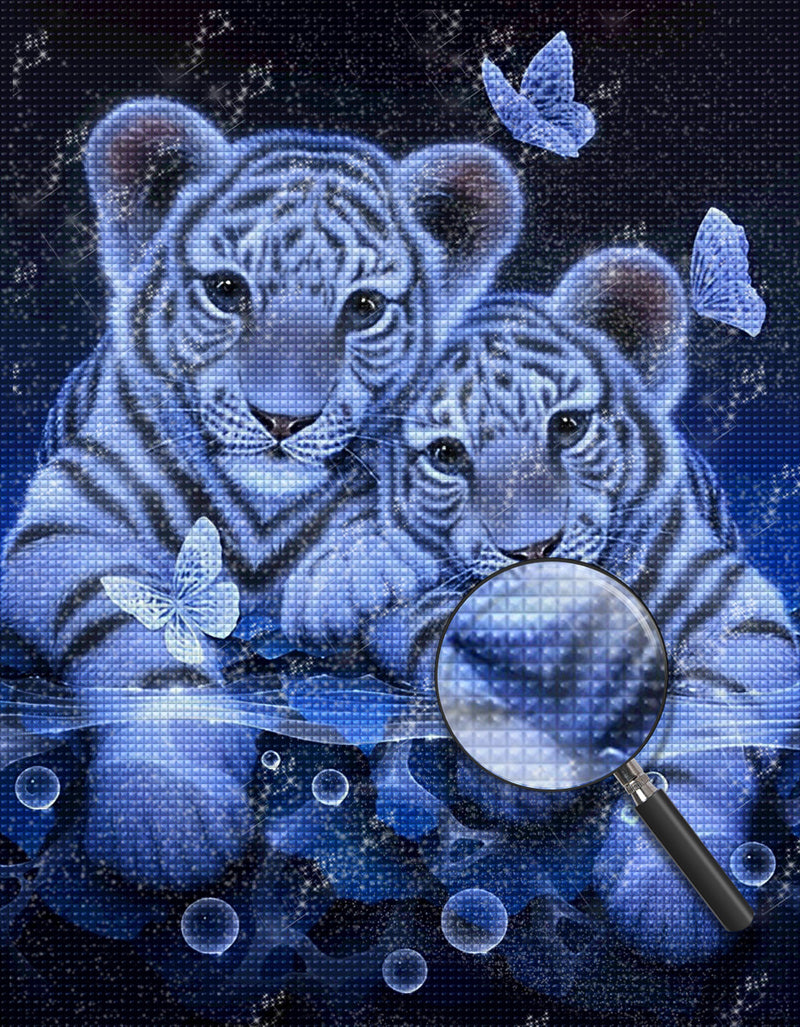 Tiger im Wasser und Schmetterlinge Diamond Painting