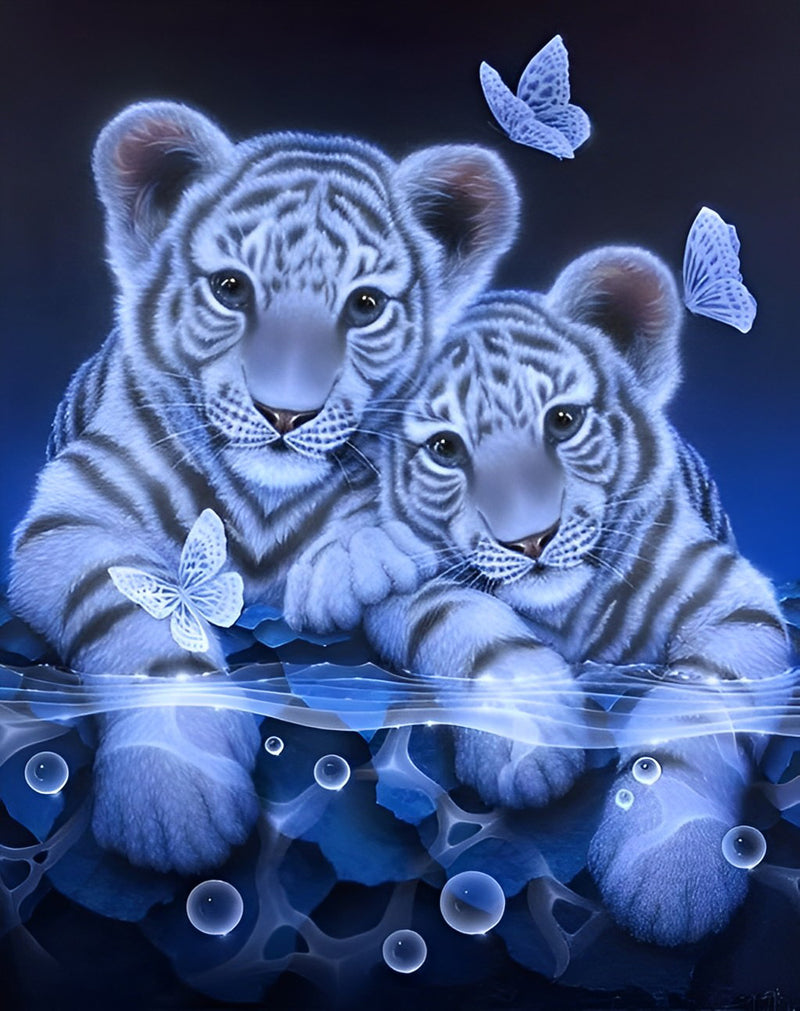 Tiger im Wasser und Schmetterlinge Diamond Painting