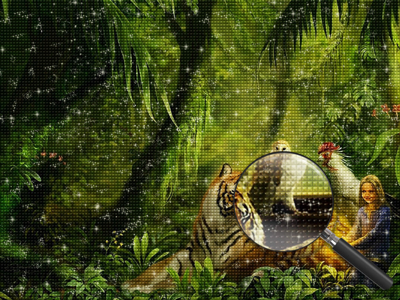 Tiger und Mädchen im Regenwald Diamond Painting