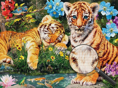 Tiger auf dem Feld mit Blumen Diamond Painting