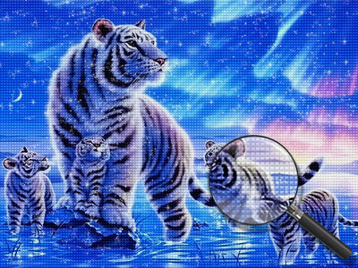 Tigerfamilie im Polarlicht Diamond Painting