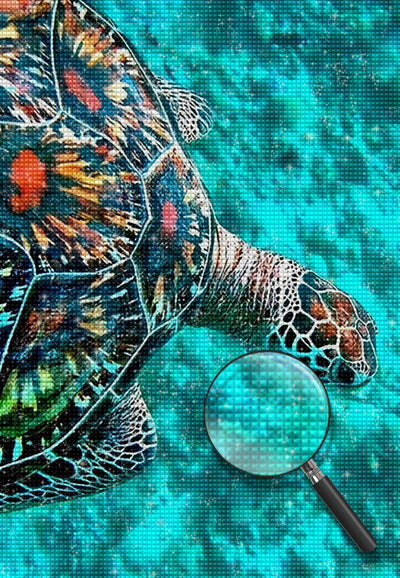 Bunte Schildkröte und blaues Meerwasser Diamond Painting