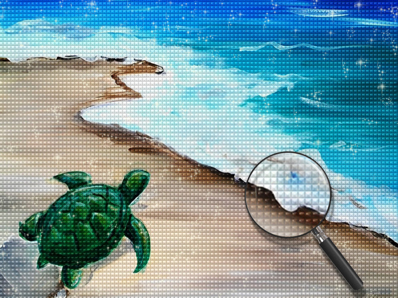 Grüne Schildkröte am Meer Diamond Painting