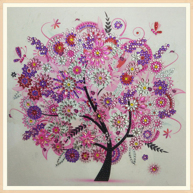 Rosa abstrakter Baum, Speziell geformte Diamanten Diamond Painting