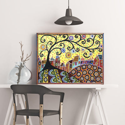 Abstrakter Baum und Stadt, Speziell geformte Diamanten Diamond Painting