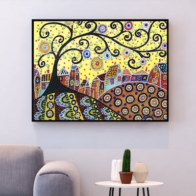 Abstrakter Baum und Stadt, Speziell geformte Diamanten Diamond Painting